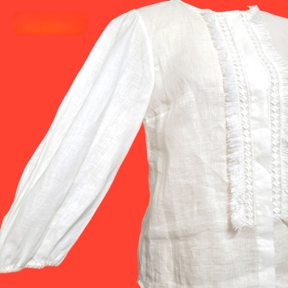 Christy Lynn Embroidered Button Down Linen Blouse Size XS - Picture 4 of 8